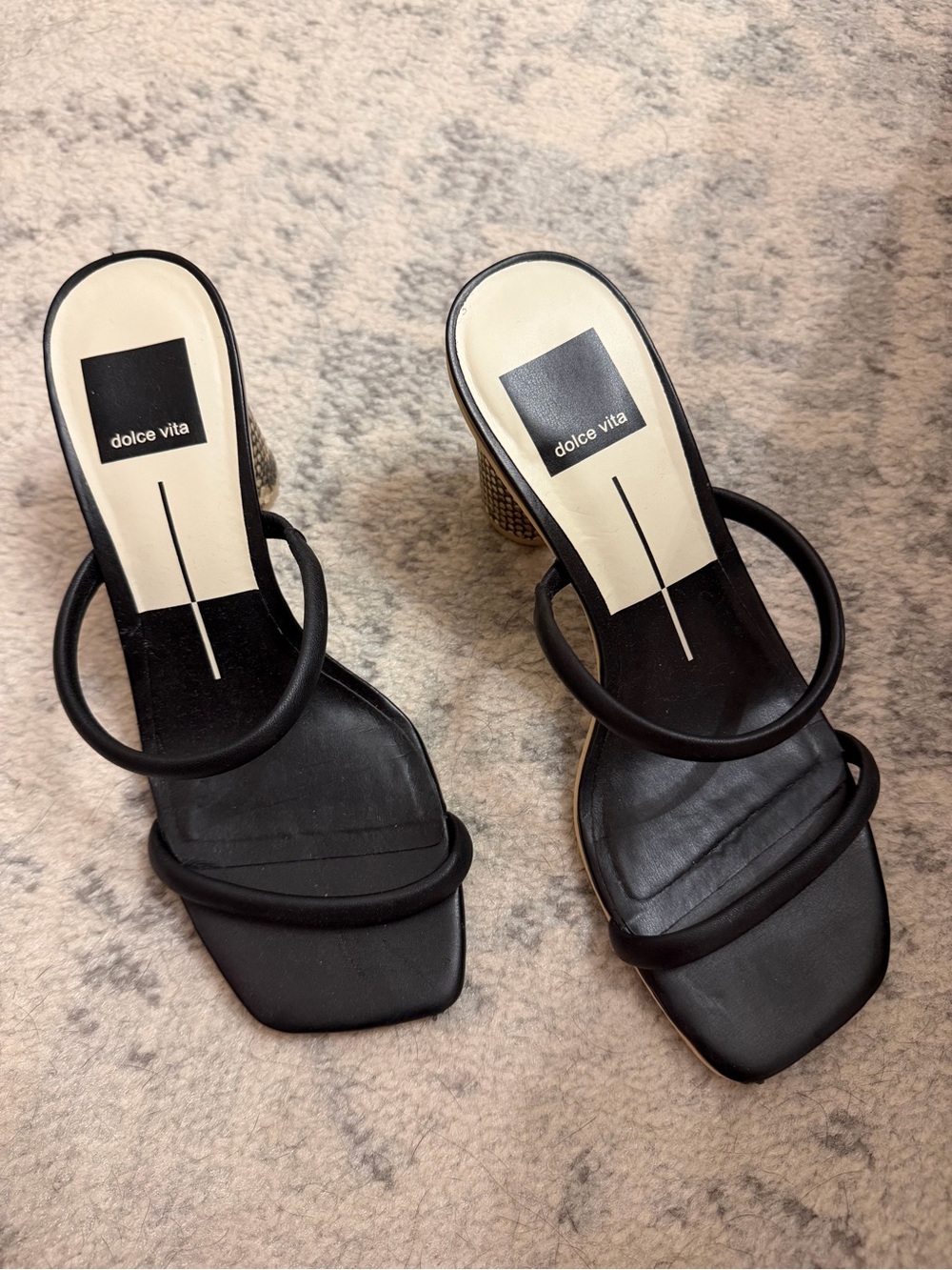 Dolce Vita Black Double-Strap Square Toe Block Heels